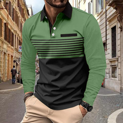 Heren poloshirt met color-block strepen zak en lange mouwen