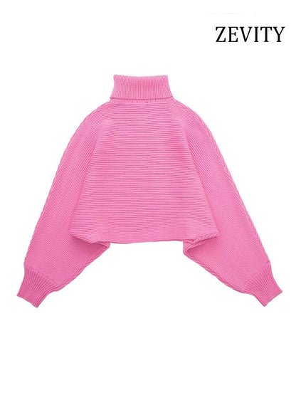Women Fashion Loose Turtleneck Knit Sweater And High Elastic Waist A Line Mini Skirts Female Two Piece Sets