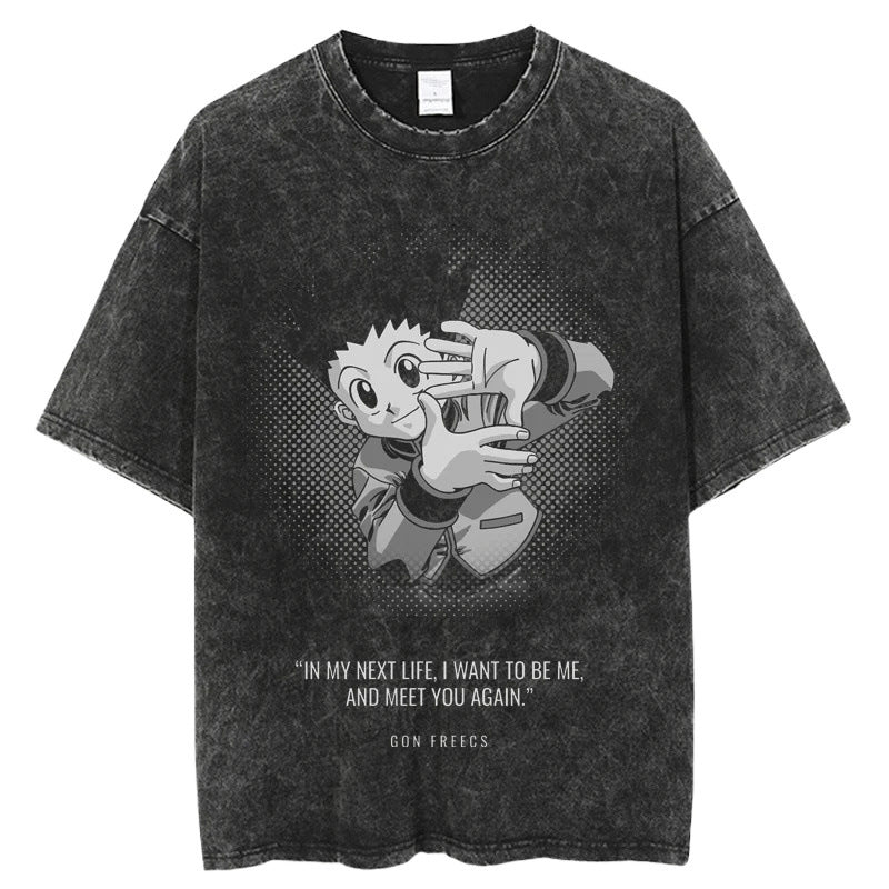 Summer New Fullmetal Alchemist Anime Print T-Shirt Summer Cotton Washed Top Retro Vintage Short Sleeve