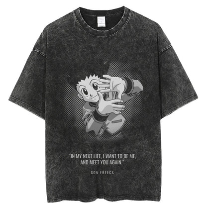 Summer New Fullmetal Alchemist Anime Print T-Shirt Summer Cotton Washed Top Retro Vintage Short Sleeve