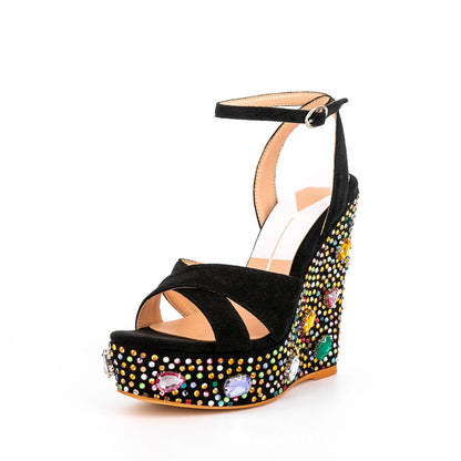 Sandalen met diamanten sleehak plateauzool en gesp feestelijke schoenen voor dames