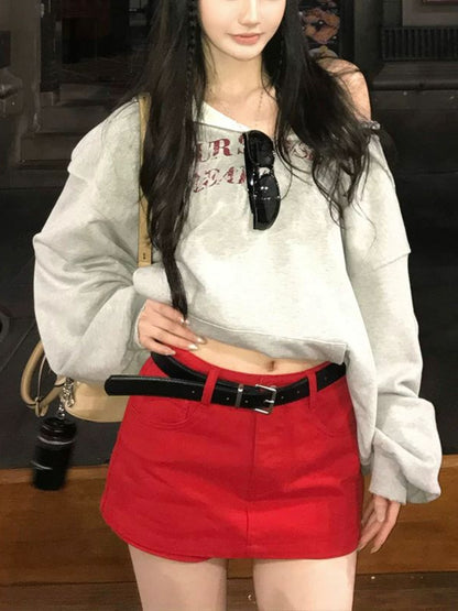 Casual Solid Color Belted A-line Mini Skirt Made Trendy Look