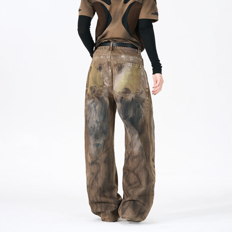 Desert Vibes Graffiti Print Wide-Leg Trendy Denim Pants