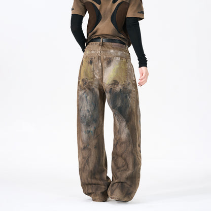 Desert Vibes Graffiti Print Wide-Leg Trendy Denim Pants