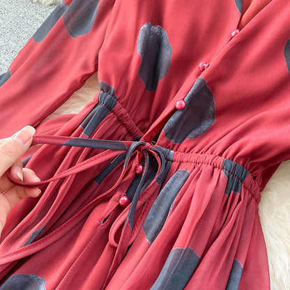 Tingfly Franse Chi Polka Dot Print Bohemian Casual Wijde Pijpen Jumpsuit