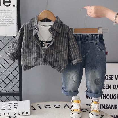 Children's clothing shirt long sleeved three piece set
