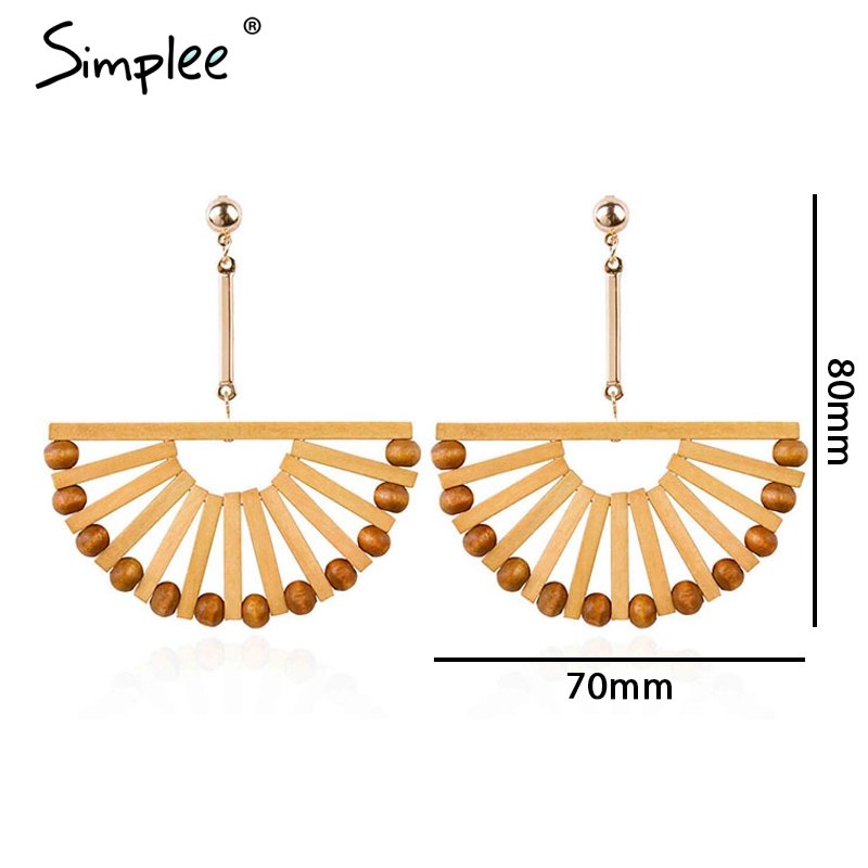 Simplee Boho wood semicircle drop earrings female Vintage handmade women earrings Fashion ethnic ladies accessories jewelry
