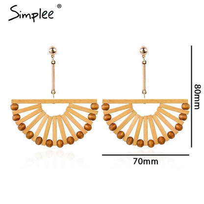 Simplee Boho wood semicircle drop earrings female Vintage handmade women earrings Fashion ethnic ladies accessories jewelry