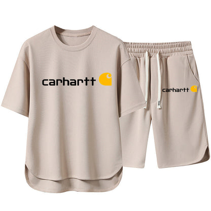 Summer Men's High-end Casual Sports Set Loose Fashion Versatile Shorts Round Neck Short Sleeve T-Shirt Two-piece Set