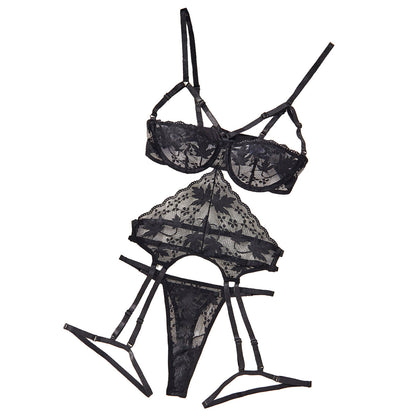 Sexy hollow transparent lace shaping lingerie set