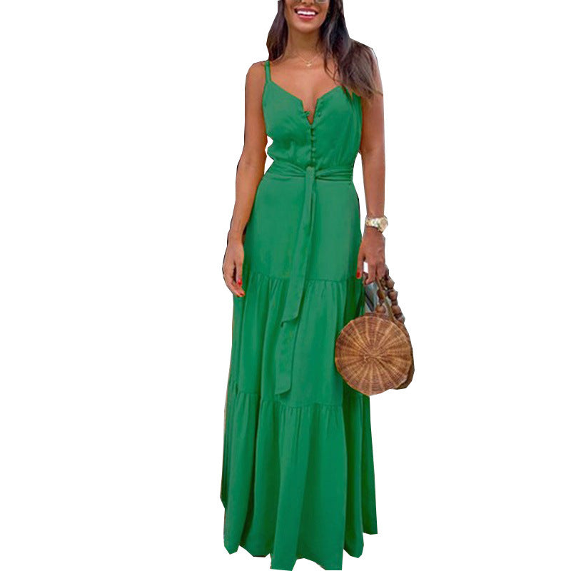 Button V-neck sleeveless camisole women's summer dress