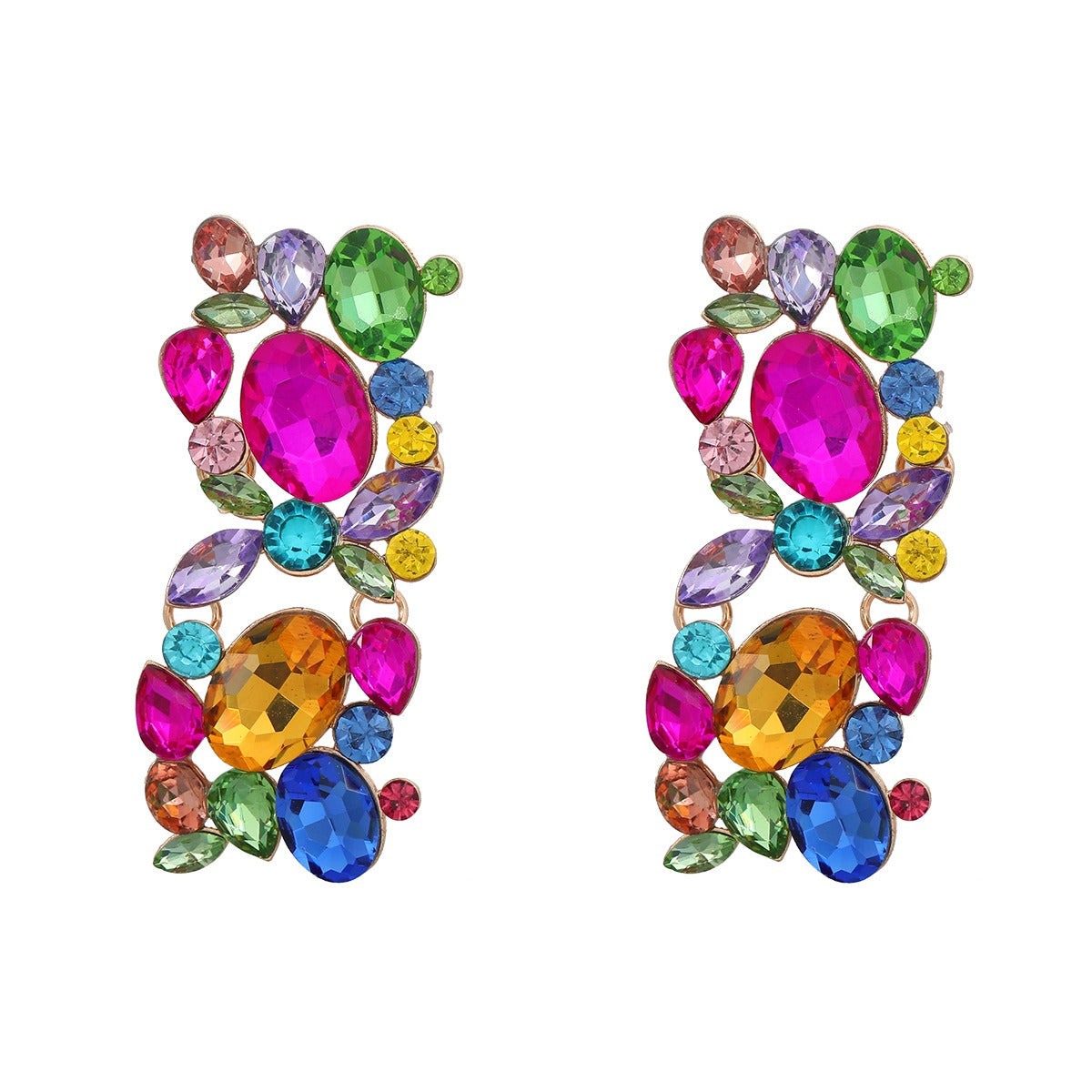 Full diamond square women's alloy inlaid diamond exaggerated earrings
