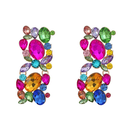 Full diamond square women's alloy inlaid diamond exaggerated earrings