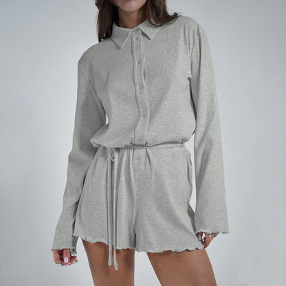 Sports Style Long Sleeve Top and Shorts Set for Women, Design Sense Casual Leisure Anti-Striped Jumpsuit