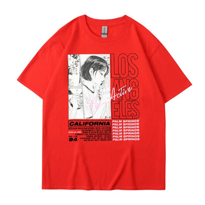 Anime Girl Letter Printed Short sleeved T-shirt Summer Cotton Harajuku Top Women's Clothing