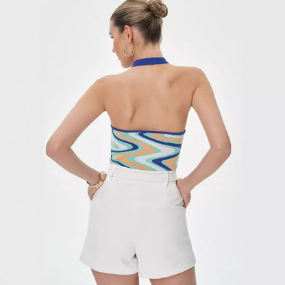 Water ripple knitted jacquard jumpsuit