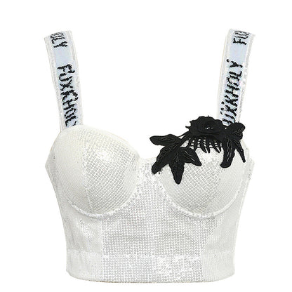 Underwire Embellished Strap Beaded Bustier Sexy Boned Corset