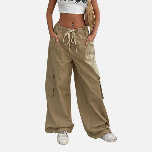 Women's American workwear casual pants spring and summer new elastic waist functional style wide leg pants