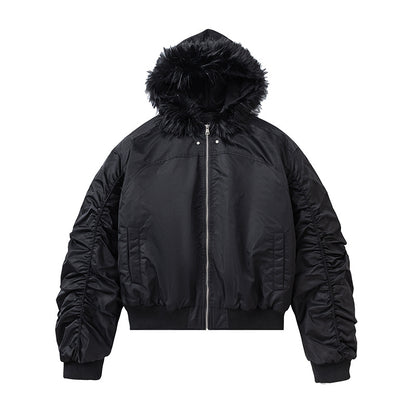 Unisex jas met capuchon en imitatiebont kraag