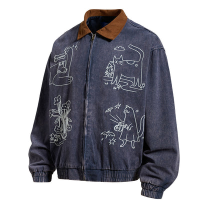Canvas jacket met geborduurde cartoonmotief
