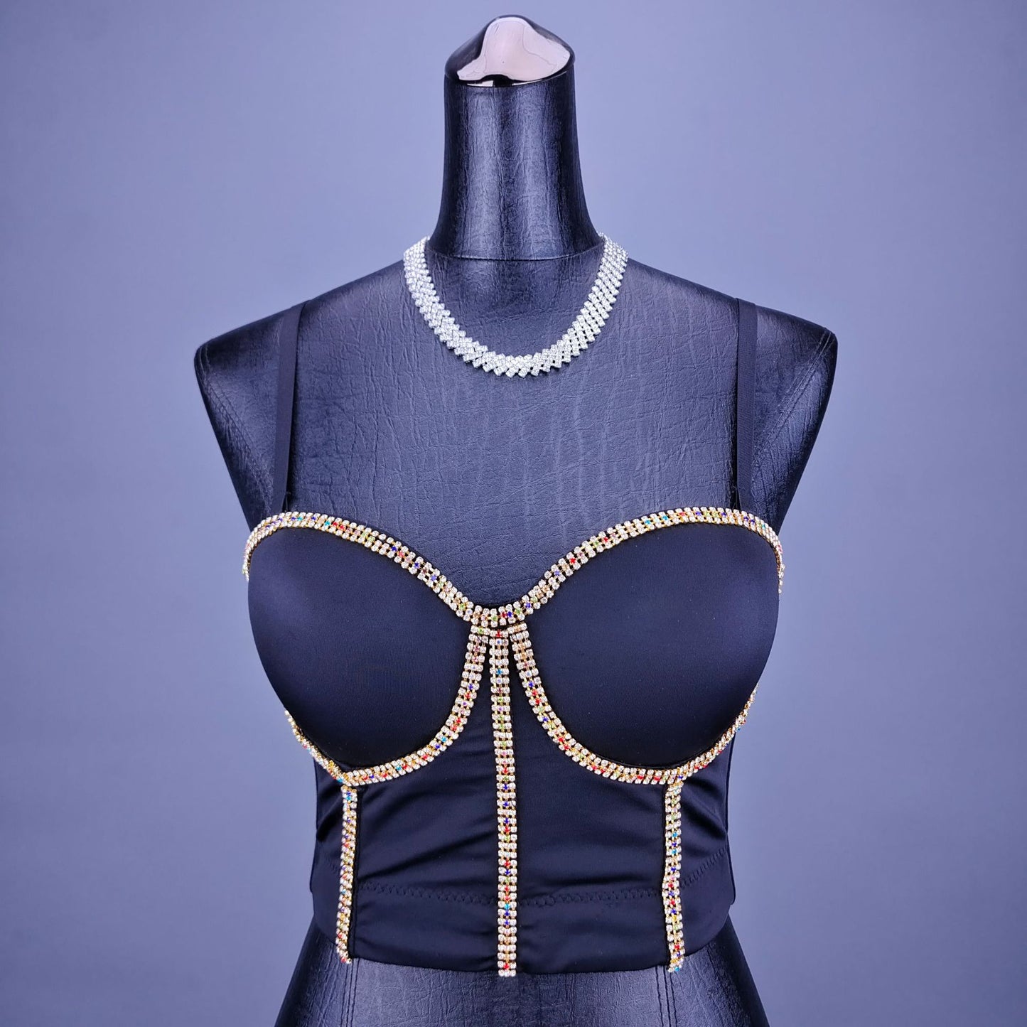 Women's Vest Colorful Diamond Bra Sexy Boned Bustier Strap Pure Desire