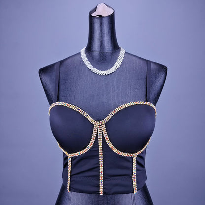 Women's Vest Colorful Diamond Bra Sexy Boned Bustier Strap Pure Desire