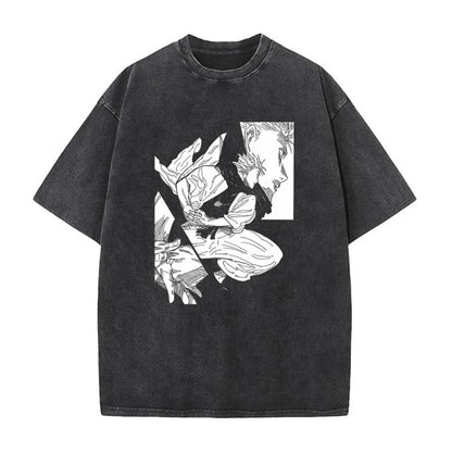 Summer AnimePrinted T-Shirt Cotton Washed Vintage Short Sleeve