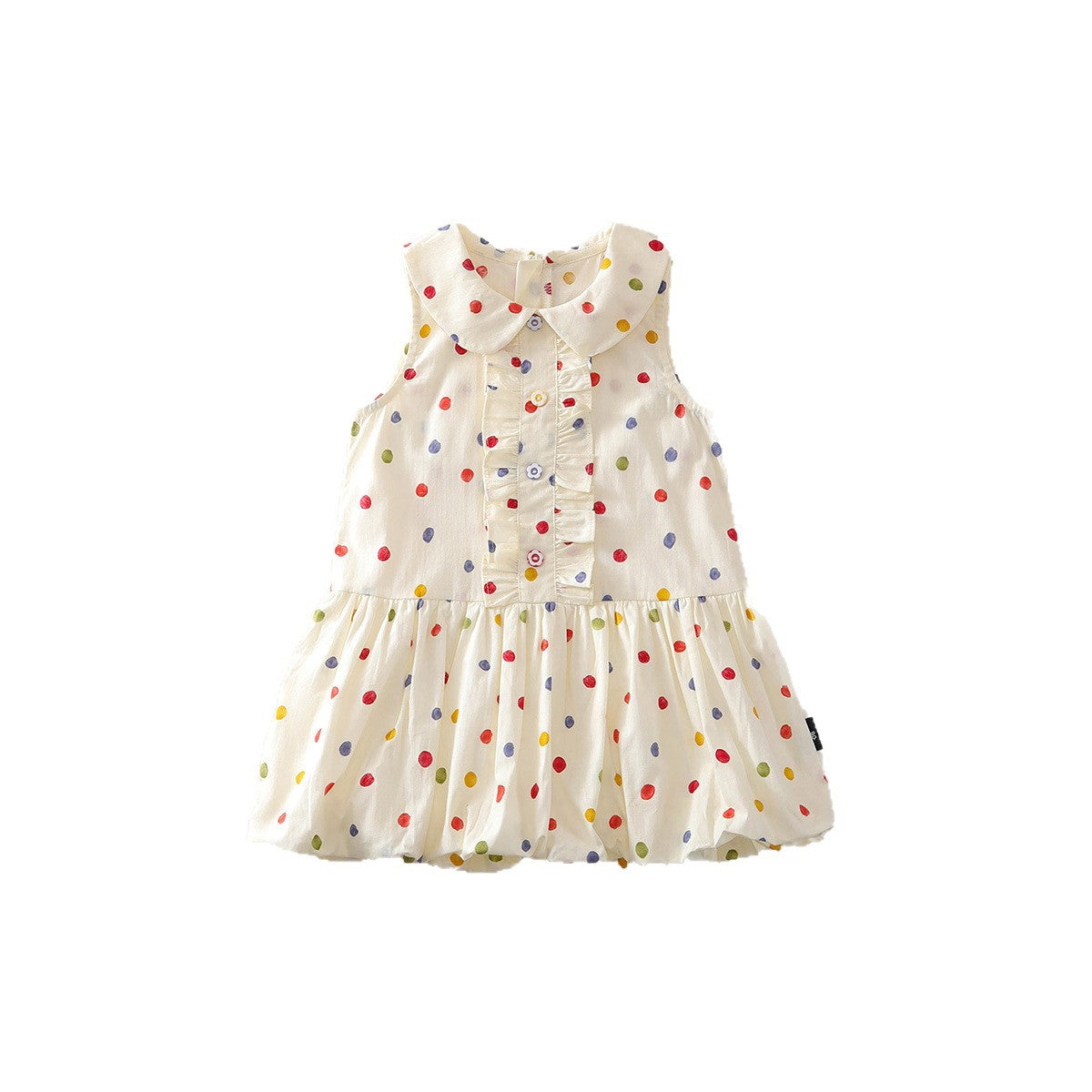 Cute Dress for Girls, Polka Dot Ruffle Sleeveless Peter Pan Collar Dress
