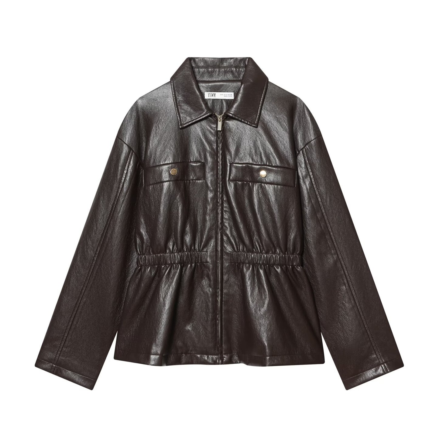 Imitation leather elastic waist jacket