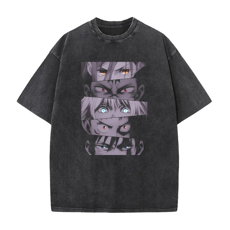 Summer AnimePrinted T-Shirt Cotton Washed Vintage Short Sleeve