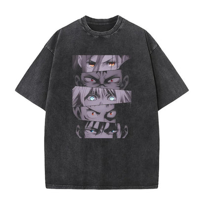 Summer AnimePrinted T-Shirt Cotton Washed Vintage Short Sleeve