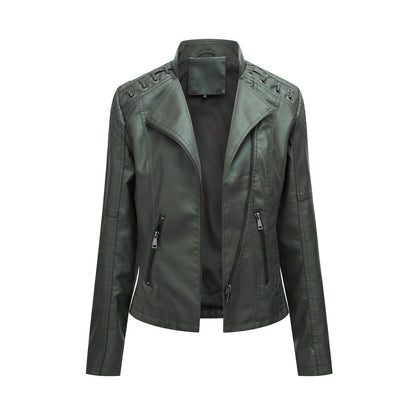 PU-leren korte slim fit damesjack met ritssluiting