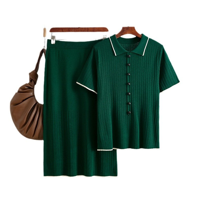 Skirt Set with Polo Collar Two-Piece Suit