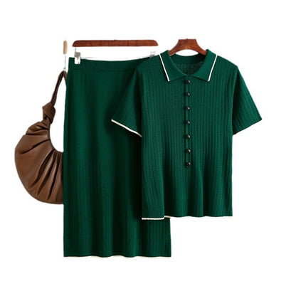 Skirt Set with Polo Collar Two-Piece Suit