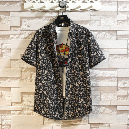 Cotton Men's  Trend Casual Floral Multi-color Beach Short Sleeve Shirt Wholesale