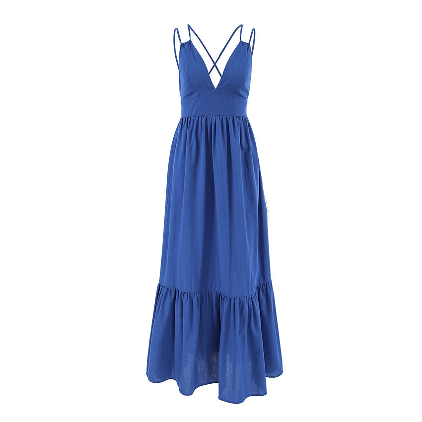 European and American style casual V-neck backless camisole dress