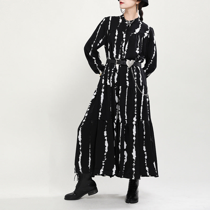 Losse bedrukte maxi-jurk met knoopsluiting