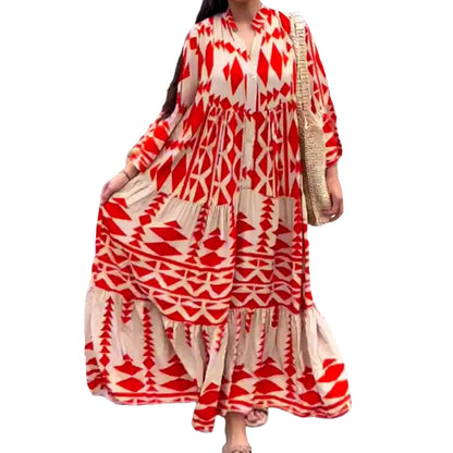 New temperament printed shirt dress Bohemian dress