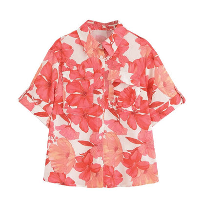 Women's Printed Pocket Shirt + Short Skirt Set