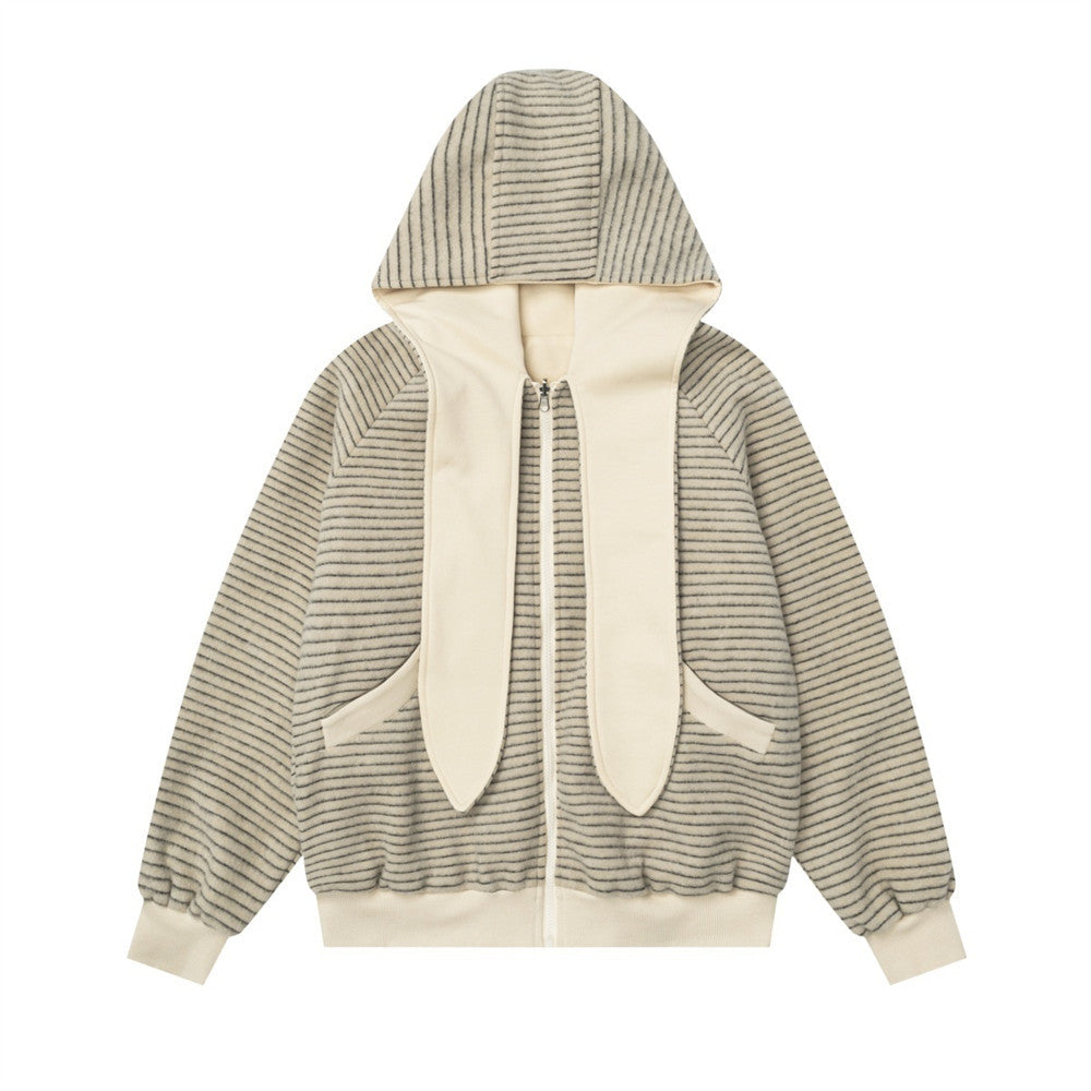 Dubbelzijdig gestreepte sweatvest met capuchon