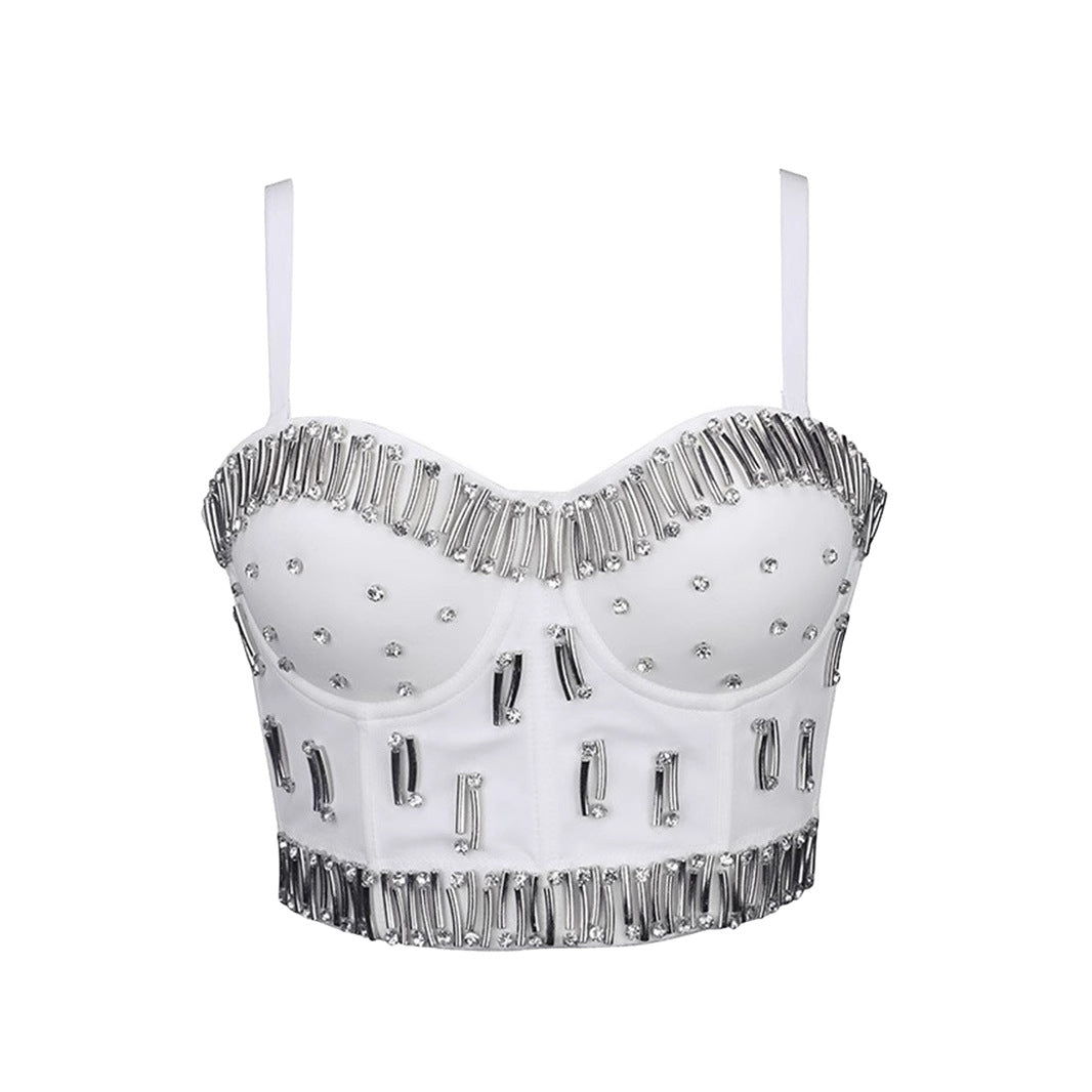 Fishbone Bustier  for Women Handmade Rhinestone Wrap Bra Fitted Elegant Mini Strap Camisole