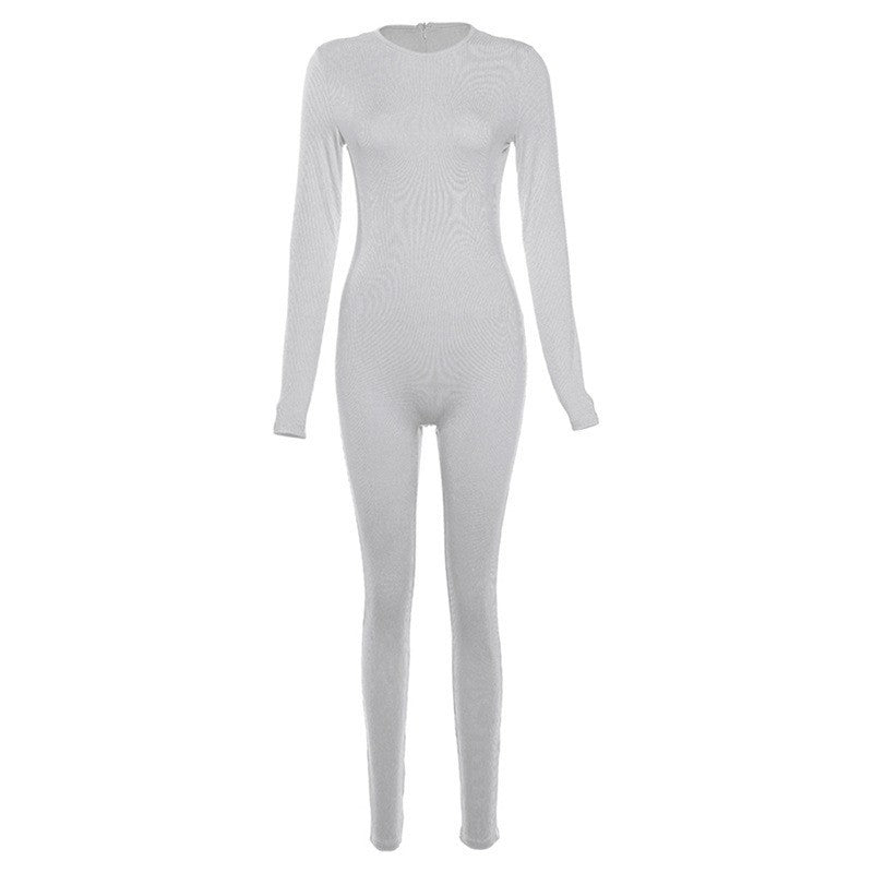 Style Solid Color High-Waisted Skinny Bodycon Jumpsuit Women Streetwear Sporty Fashion