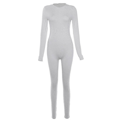 Style Solid Color High-Waisted Skinny Bodycon Jumpsuit Women Streetwear Sporty Fashion