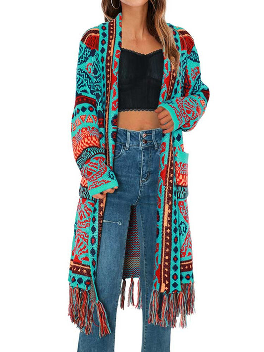 Gebreide bohemian lange cardigan met kwastjes voor dames