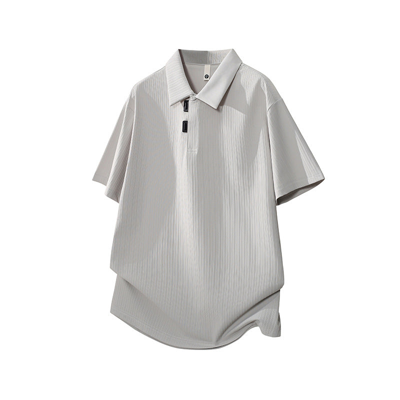 Style Button-Down Collar Polo Shirt Men's Nylon Quick-Dry Stripe T-Shirt