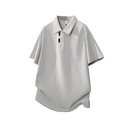 Style Button-Down Collar Polo Shirt Men's Nylon Quick-Dry Stripe T-Shirt
