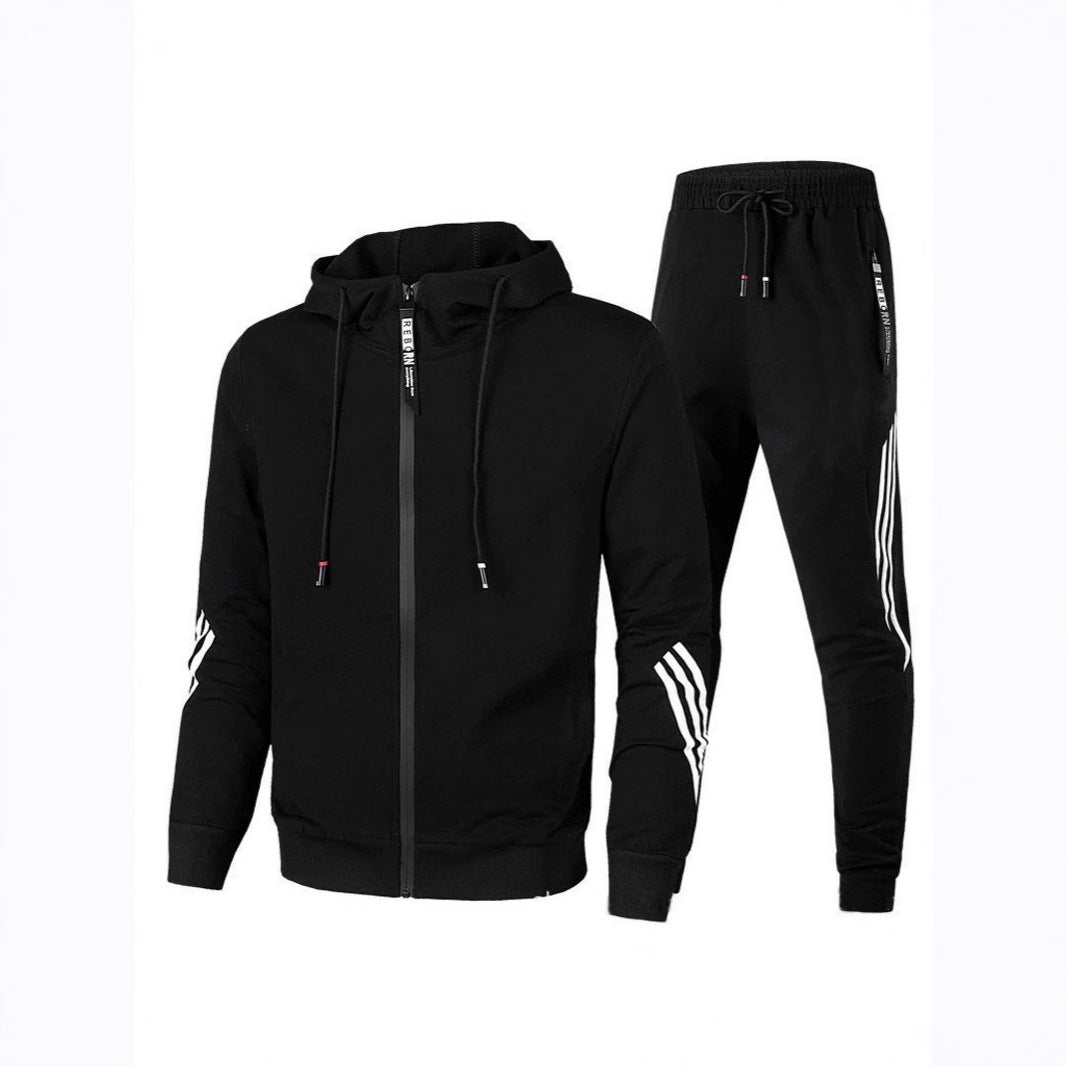 Casual tweedelig pak vest met capuchon rits en broek met drie strepen voor heren