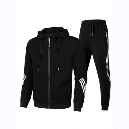 Casual tweedelig pak vest met capuchon rits en broek met drie strepen voor heren