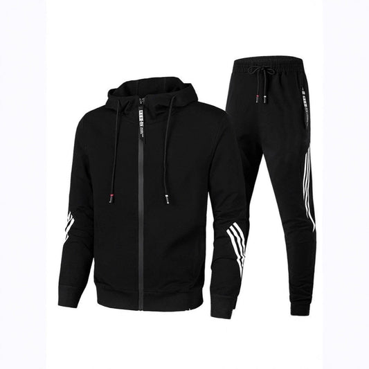 Casual tweedelig pak vest met capuchon rits en broek met drie strepen voor heren