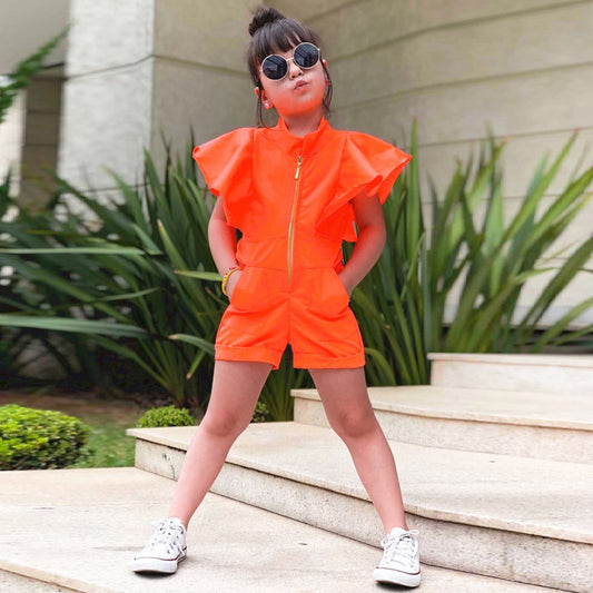 Casual modieuze meisjes romper met rits en volant